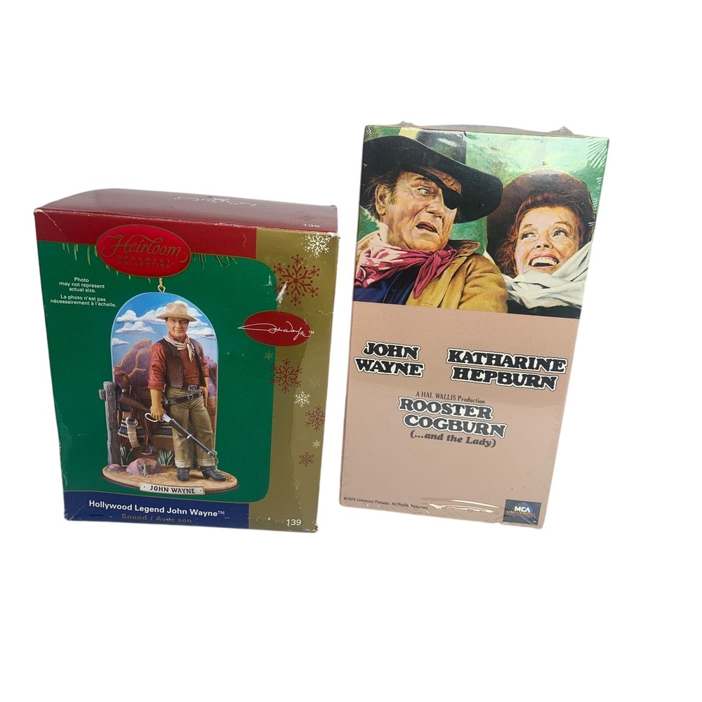 John Wayne Collection Hollywood Legend Talking Ornament & 1975 Vintage VHS New